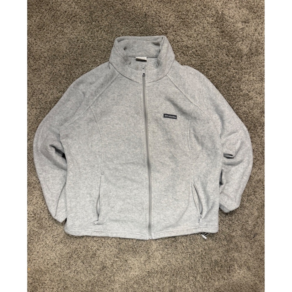 Columbia Womens 2X Full Zip Fleece Jacket Gray Mock Neck Pockets Outdoor Layer